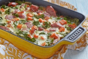 Autumn casserole with sweet potato and kale